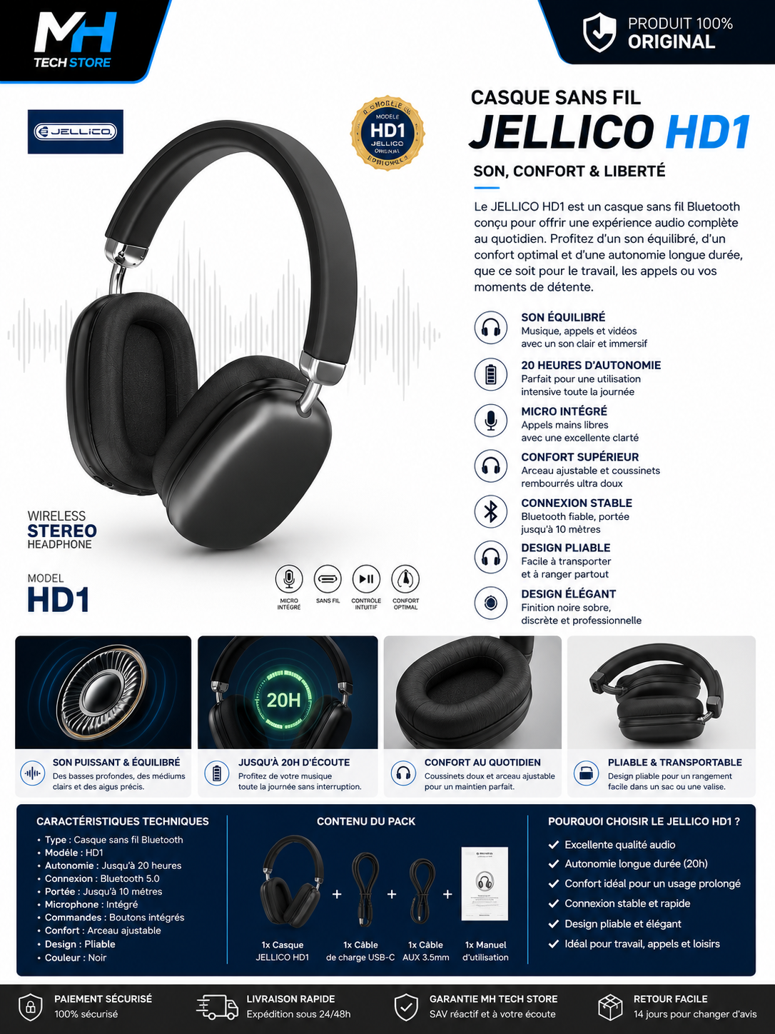Casque Bluetooth JELLICO HD1