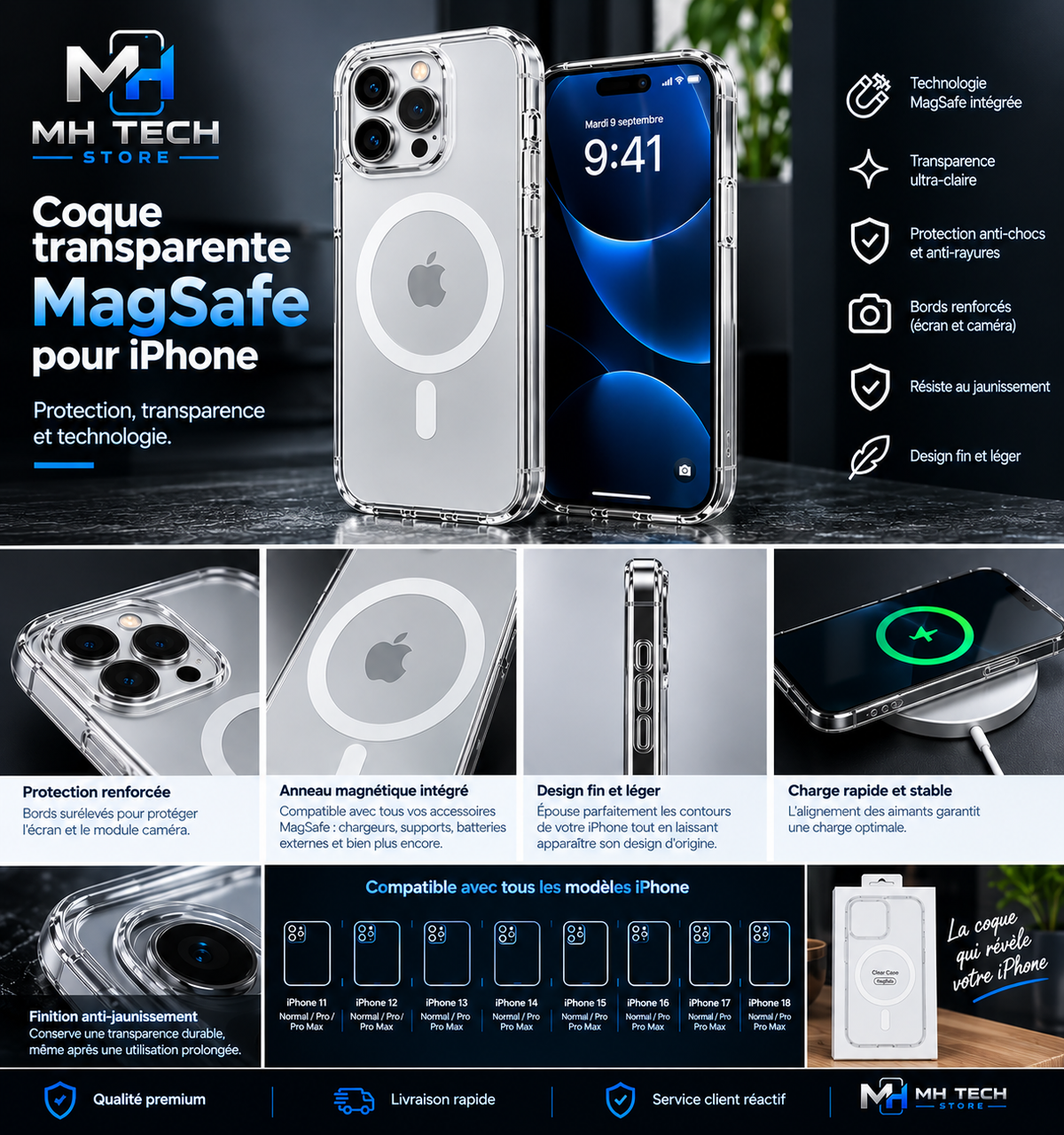 Coque transparente MagSafe pour iPhone